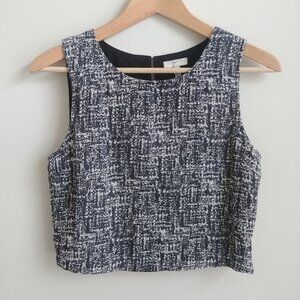 Joie structured tweed cotton blend shell top blouse black and white Small